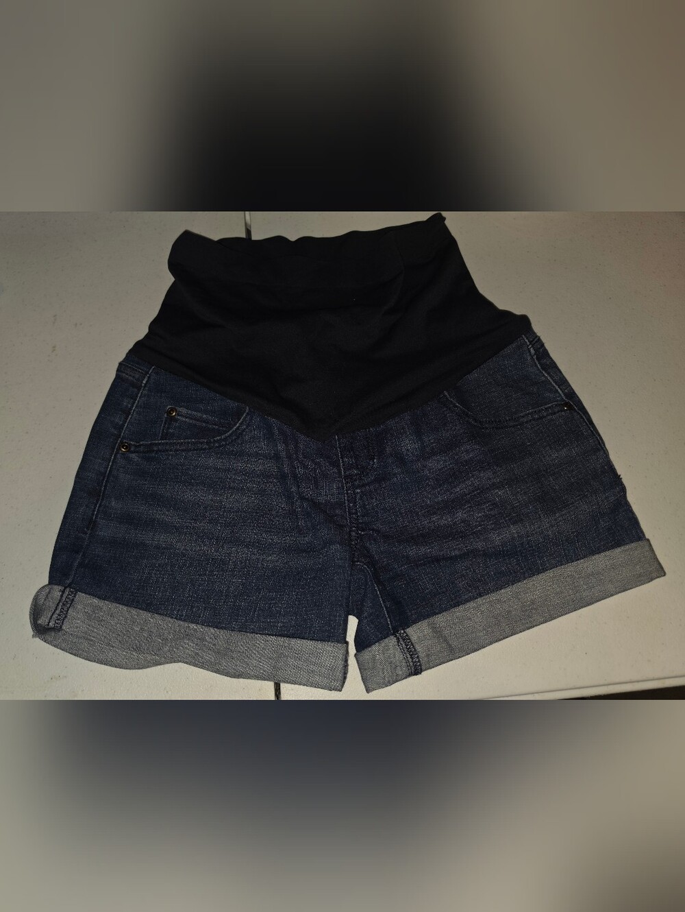 Maternity Denim Shorts with Black Overband